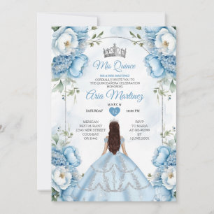 Invitation Élégante Princesse Florale Bleue Et Blanche Quiñce