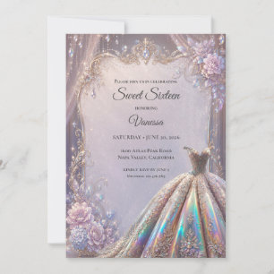 Invitation Élégante Princesse Iridescente Sweet 16