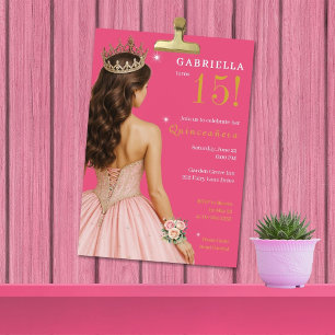 Invitation Élégante Princesse Rose Quinceañera