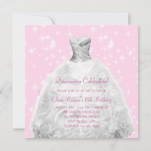 Invitation Élégante princesse rose Quinceanera (Devant)