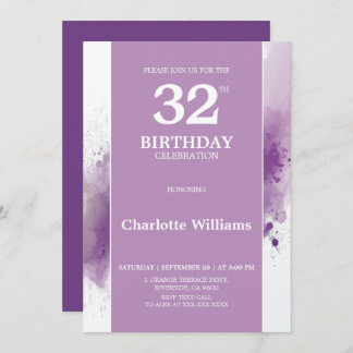 Invitation Elégante Purple 32e anniversaire Fête