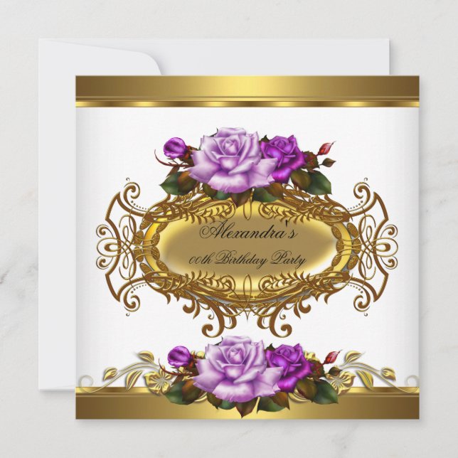 Invitation Élégante Purple Gold Roses Elite fête d'anniversai (Devant)