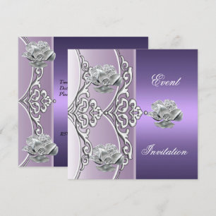 Invitation Élégante Purple Mauve Argent Floral