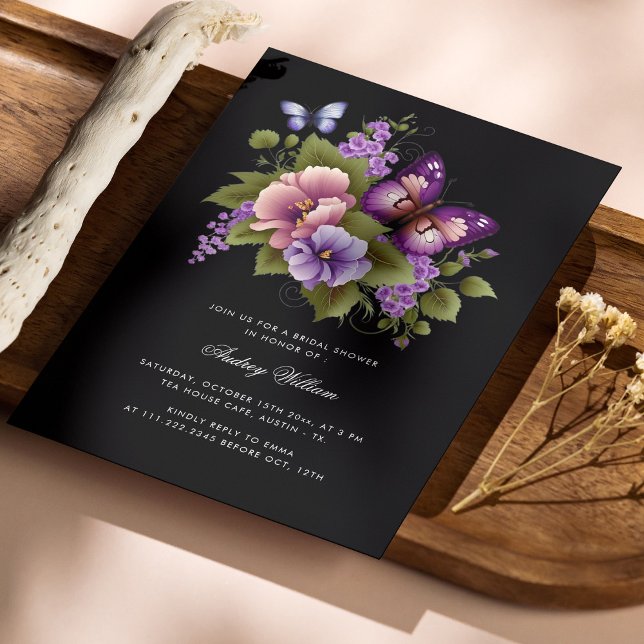 Invitation Élégante Purple Papillon nuptiale Douche Invitatio (Personalized Elegant Purple Butterfly Bridal Shower Invitation)