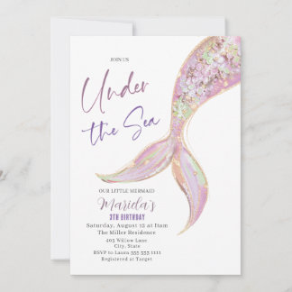 Invitation Elégante Queue de sirène d'aquarelle sous 3e anniv