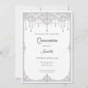 Invitation Élégante Quinceañera à dentelle iridescente
