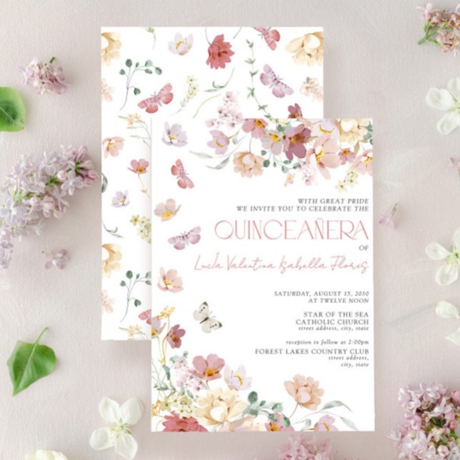 Invitation Élégante Quinceanera à papillon rose pâle rose (Créateur téléchargé)