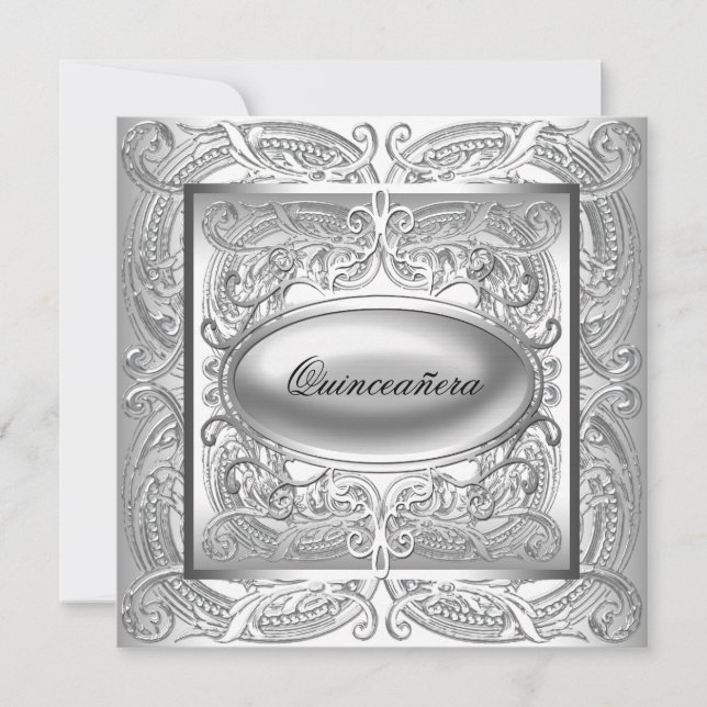 Invitation Elégante Quinceanera Blanche (Devant)