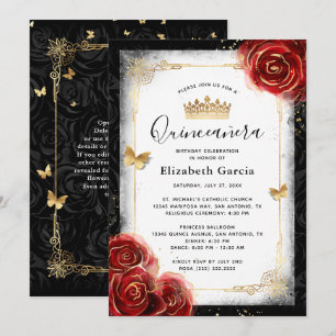 Invitation Elégante Quinceanera blanche et rouge noire