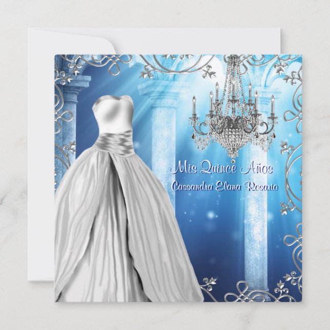 Invitation Elégante Quinceanera Bleue de la Marine Royale (Devant)