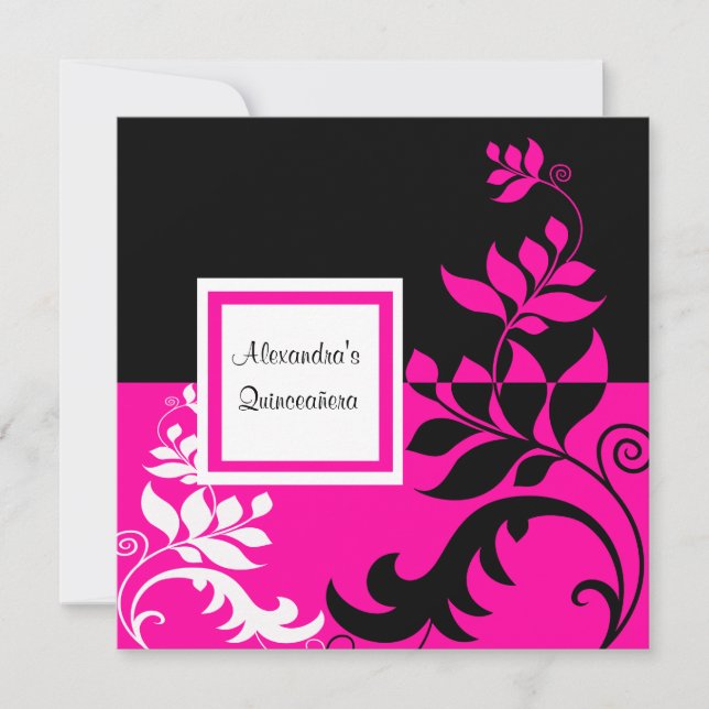 Invitation Élégante Quinceanera de vin noir et rose chaud (Devant)