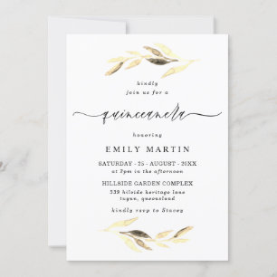 Invitation Élégante Quinceanera Feuille d'or