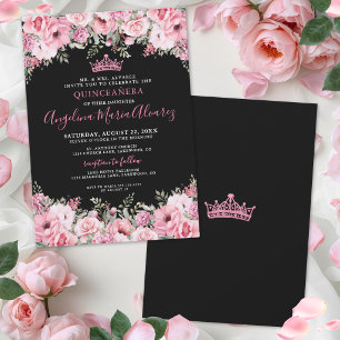Invitation Élégante Quinceañera Florale Rose