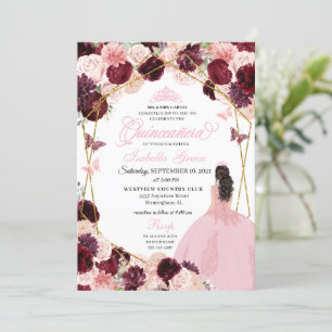 Invitation Elégante Quinceanera Florale Rose Brousse De Bourg