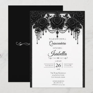 Invitation Élégante Quinceañera Noir Blanc