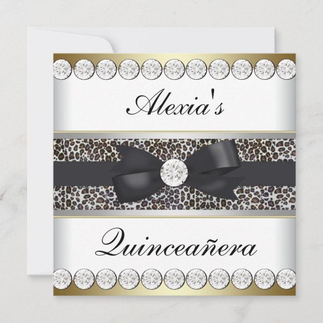 Invitation Elégante Quinceanera Noir et Or (Devant)