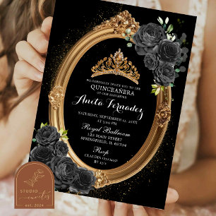 Invitation élégante Quinceanera Noir et Or