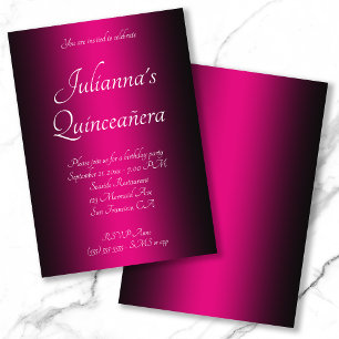 Invitation Élégante Quinceañera noir et rose chaud ombré