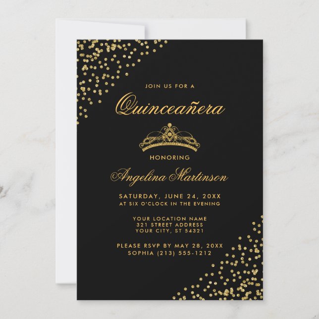 Invitation Elégante Quinceanera Parties scintillant d'or Invi (Devant)