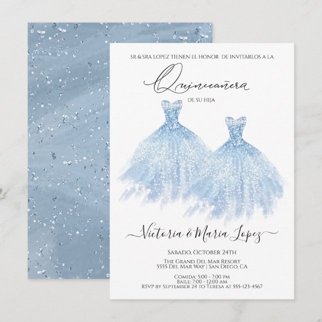 Invitation Elégante Quinceañera Parties scintillant Sparkle E (Devant / Derrière)