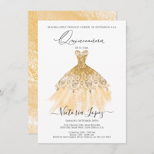 Invitation Elégante Quinceañera Parties scintillant Sparkle E (Devant / Derrière)