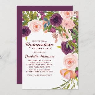 Invitation Elégante Quinceañera rose de Bourgogne
