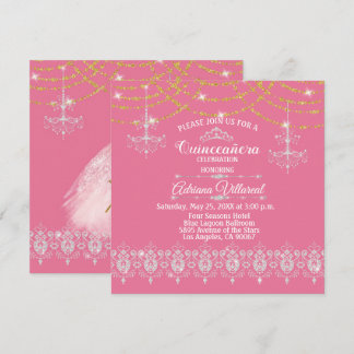 Invitation Elégante Quinceañera rose et or