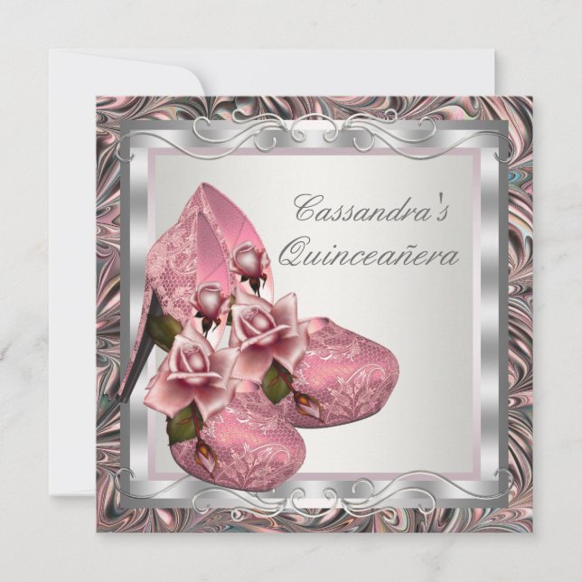 Invitation Élégante Quinceanera Rose Rose (Devant)