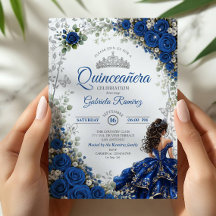 Élégante Quinceañera Roses Bleu Royal et Argent