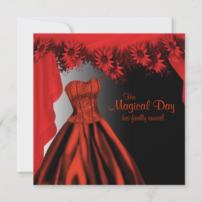 Invitation Élégante Quinceanera rouge (Devant)