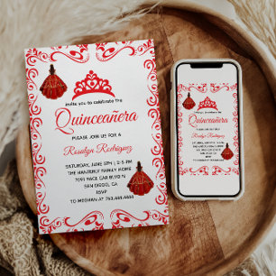 Invitation Élégante Quinceañera Royale Rouge