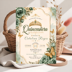 Invitation Élégante Quinceañera Vert Sauge