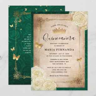 Invitation Elégante Quinceanera Verte Or Rose Blanche