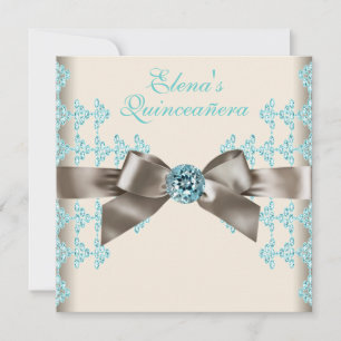 Invitation Élégante Quincénanera bleue Brown et Turquoise