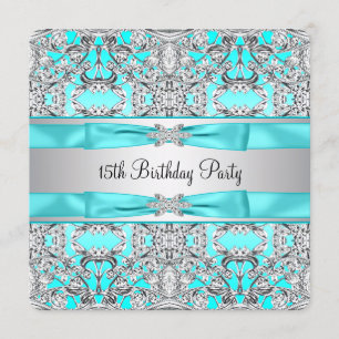 Invitation Elégante Quincénanera bleue Turquoise d'argent