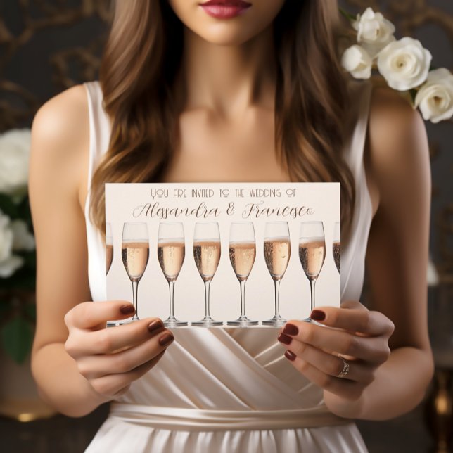 Invitation Élégante rangée de lunettes de champagne roses (Créateur téléchargé)