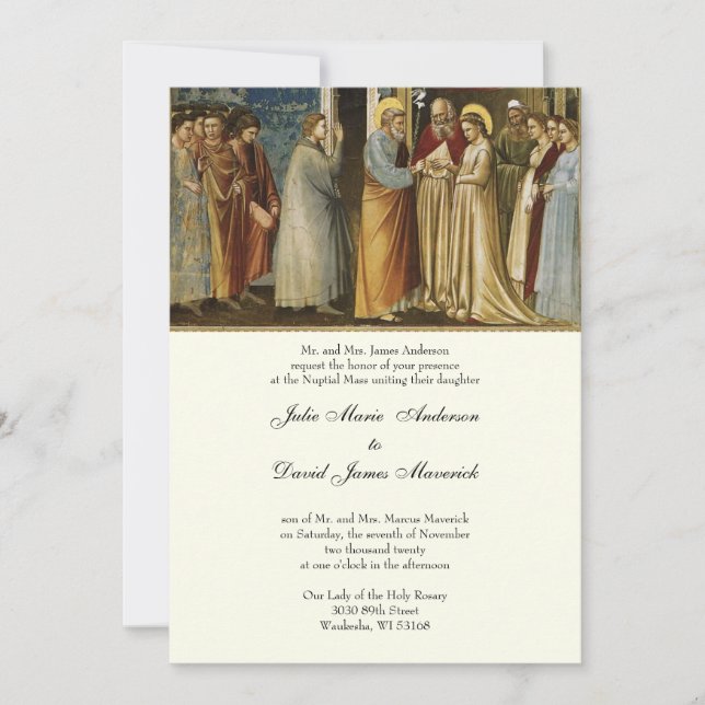 Invitation Elégante Réception de mariage catholique en ivoire (Devant)