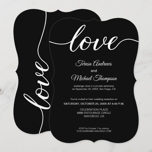 Invitation Elégante Réception de mariage Elopement noir blanc (Devant / Derrière)