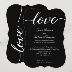 Invitation Elégante Réception de mariage Elopement noir blanc