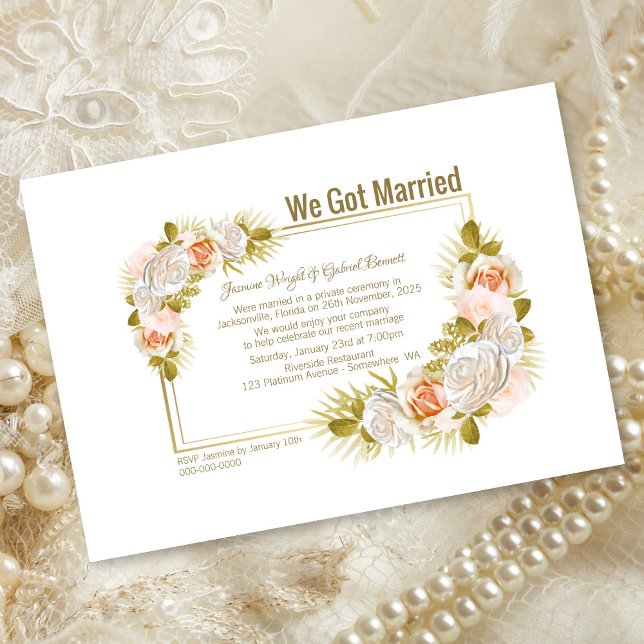 Invitation Elégante Réception de mariage rose floral (Créateur téléchargé)