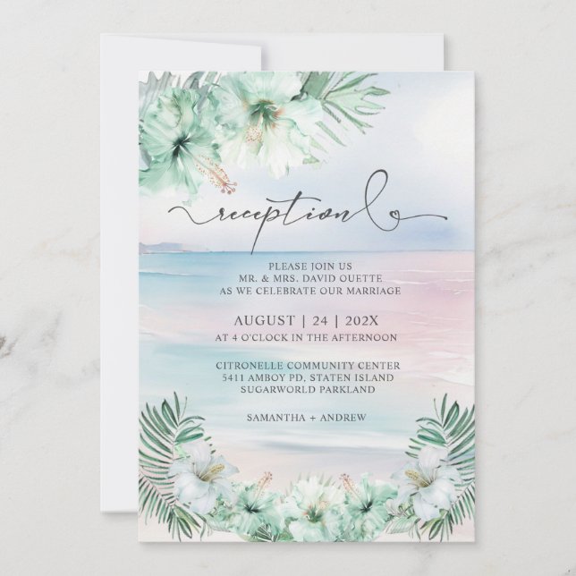 Invitation Elégante Réception De Mariage Tropical (Devant)