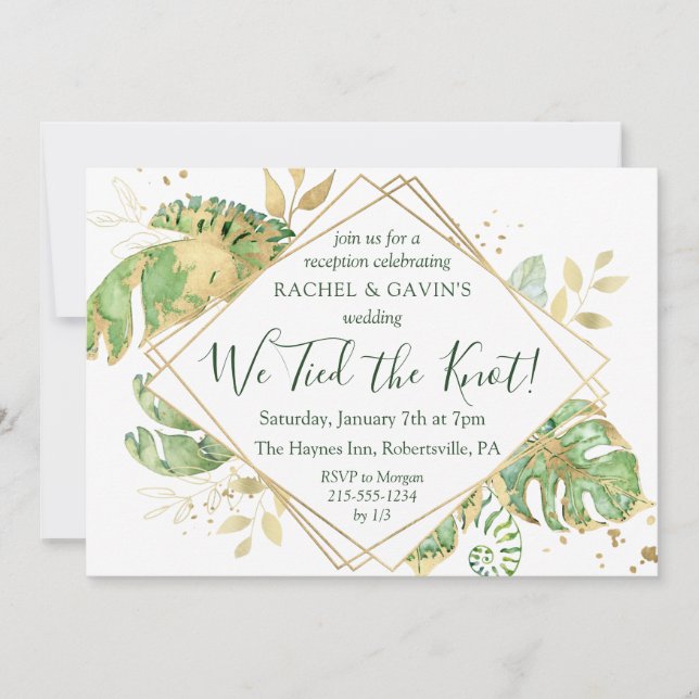 Invitation Elégante Réception De Mariage Tropical Elopement (Devant)