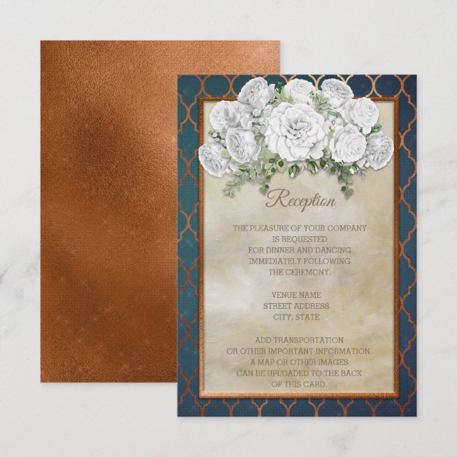 Invitation Elégante Réception de mariage Turquoise Cuivre Bla (Devant / Derrière)