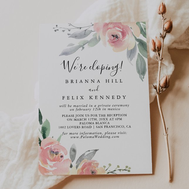 Invitation Elégante Réception en Elopement Floral Rose (Créateur téléchargé)