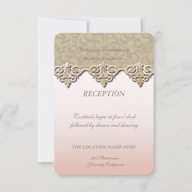 Invitation Elégante Réception Mariage damassé Chic (Devant)