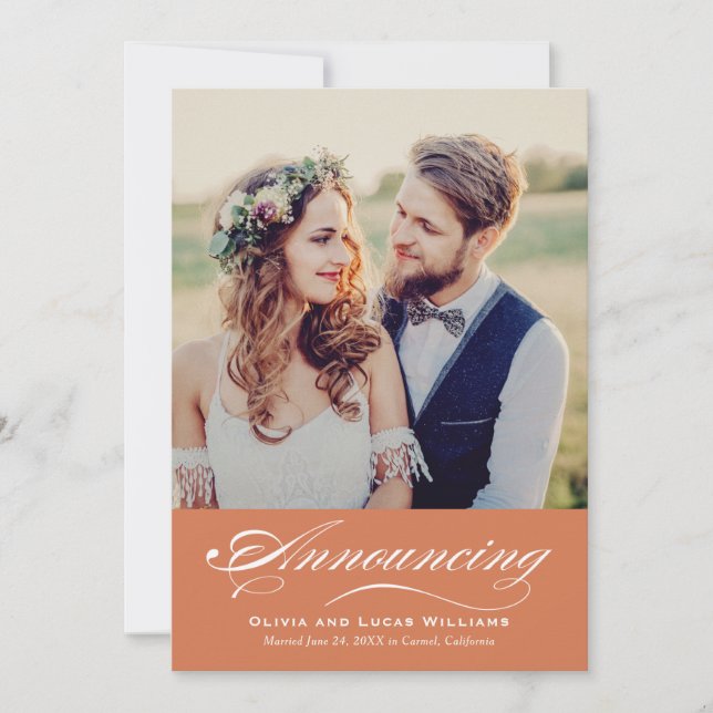 Invitation Elégante Réception Photo Mariage Burnt Orange (Devant)