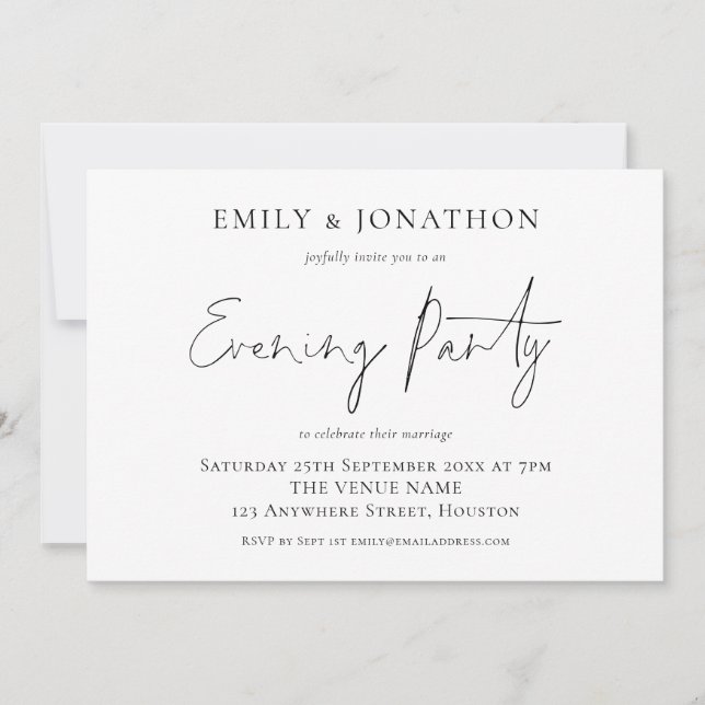 Invitation Elégante Réception Soirée Mariage de Script (Devant)