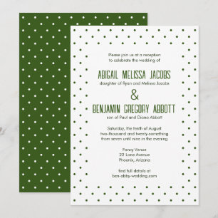 Invitation Elégante Réception Verte & Blanc À Pointe Polka