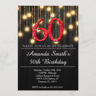 Invitation Elégante Red and Gold Womans 60e anniversaire fête