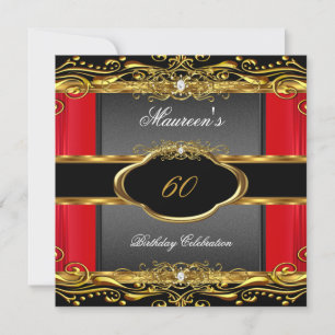 Invitation Élégante Red Black Gold 60e fête d'anniversaire
